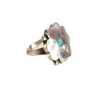Vintage Zuni Sterling Silver Ring,  Mother Of Pearl And Turquoise Inlay Sz 6.  25
