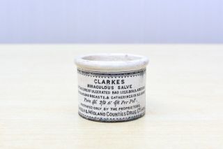 Vintage Clarkes Lincoln Midland Counties Drug Co Miraculous Salve Ointment Pot