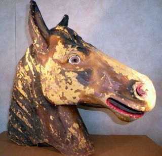 1920s Paper Mache Folk Art Carnival 26 " Tall Horse Head Mask Mardi Gras