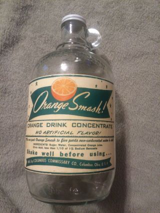 Vintage Orange Smash One Half Gallon Jug Columbus,  Ohio Paper Label