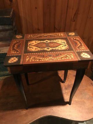 Vintage Italian Inlaid Marquetry Music/jewelry Box,  Game Side Table