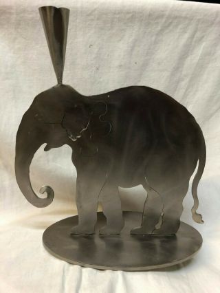 Amy Hess Ark Ny 1993 Metal Stainless Steel Elephant Candle Holder 10 5/8 "
