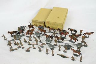 54 Vintage Tin Flats Zinnfiguren Lead War Scholtz Soldier German Cannon Folk Art