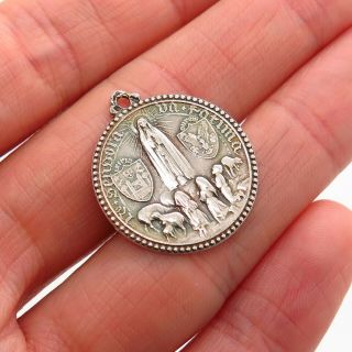 Antique Art Deco 925 Sterling Silver Our Lady Of Fatima Miraculous Medal Pendant