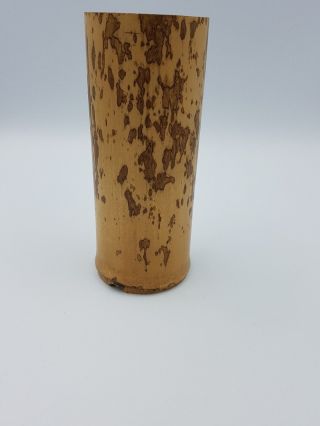Chinese Bamboo Light Wooden Hand Carved 7 " Cylinder Brush Pot Vase Brown Spots