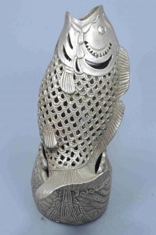 Old Collectable Miao Silver Carve Hollow Out Goldfish Home Lucky Incense Burner