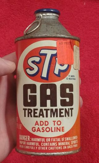 Vintage 1970s Stp Gas Treatment Add To Gasoline Tin Cone Can