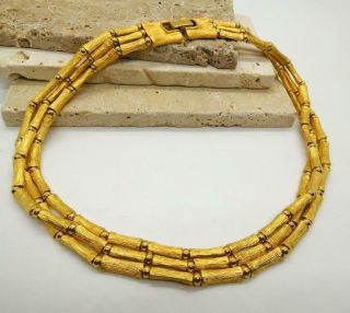 Vintage Signed Napier Gold Tone Bamboo Link Multi - Chain Choker Necklace F9
