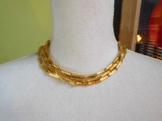 Vintage Signed Napier Gold Tone Bamboo Link Multi - Chain Choker Necklace F9 2