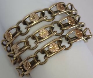 Wide Vintage Antique Gold Filled Multi Chain Flower Bracelet
