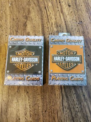 Harley Davidson - 2 Decks Casino Quality Playing Cards,  1 Black 1 Orange