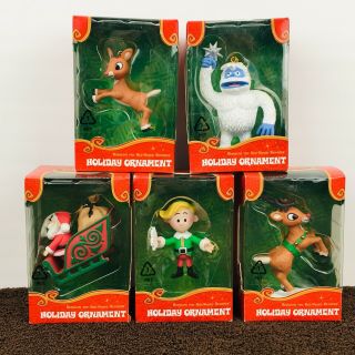 5 Rudolph The Red Nosed Reindeer Christmas Ornaments Hermey Bumble Complete Set