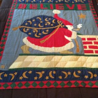 Vintage Mary Engelbreit Believe Santa Wall Hanging Bed Quilt Lap Quilt