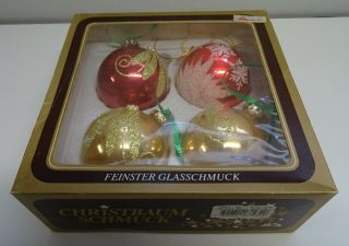 Vintage Mercury Glass Christmas Balls Red & Gold Boxed West Germany