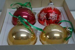 VINTAGE MERCURY GLASS CHRISTMAS BALLS RED & GOLD BOXED WEST GERMANY 3