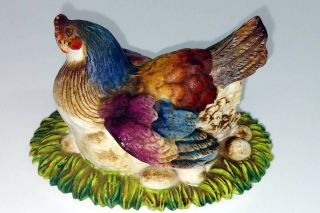 Look Over 100 Yrs Old Ceramic Chicken On Nest - Hand Painted