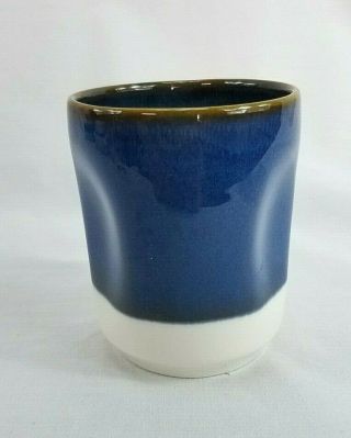 2 Starbucks 2008 Coffee Espresso Mug Cup Half Dipped Blue Pinched Pottery 8 Oz.