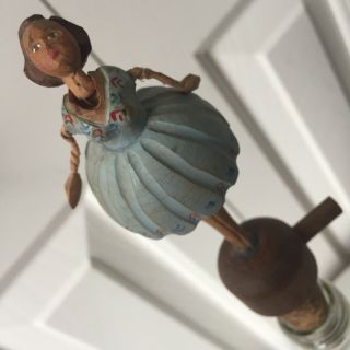 Anri Wood Wooden Carved Carving Cork Bottle Wine Stopper Ballerina (light Blue)