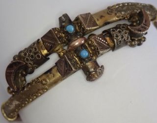 Antique Victorian Etruscan Revival Gold Filled Faux Turquoise Moon Bracelet