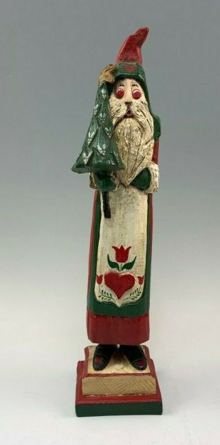 1992 House Of Hatten 19.  5 " Carved Wood Tall Santa With Tree " Simple Gifts "