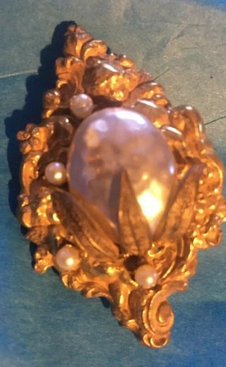 Vintage Miriam Haskell Signed Gold Tone Faux Pearl Brooch Pin Jewelry Angels