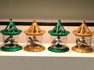Spinner Christmas Ornaments,  Dept.  56,  Set Of 4,  Green And Gold