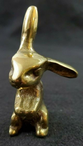 Solid Brass Miniature Bunny Rabbit With A Lazy Ear Stamped " Gland " On Bottom