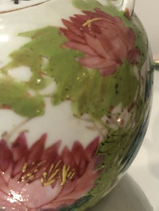 Antique Vintage Chinese Famille Rose Handpainted Flowers Bird Teapot Porcelain 3