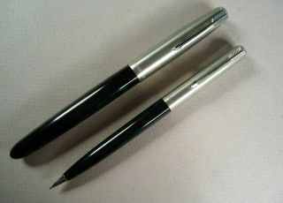 Vintage Parker 51 Fountain Pen & Mechanical Pencil Set,  Black & Silver