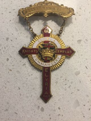 Vintage Knights Templar Masonic Medal Badge Elyria Ohio Commandery