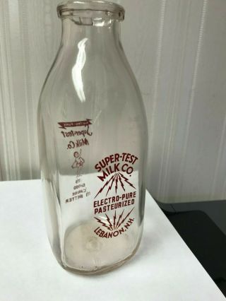 Vintage Square Quart Milk Bottle - Supertest Milk Co. ,  Lebanon,  N.  H.