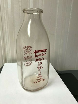 Vintage Square Quart Milk Bottle - Supertest Milk Co. ,  Lebanon,  N.  H. 2