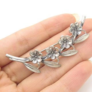Beau Vtg 925 Sterling Silver Floral Branch Leaf Pin Brooch