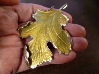Large Vtg Sterling Silver Danecraft Leaf Brooch Pin Fall Green With Ss Sparkle