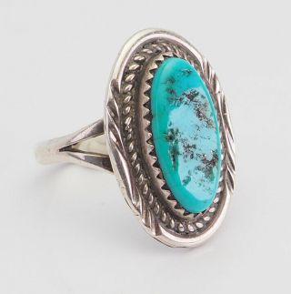 Vintage Sterling Silver And Turquoise Hand Made Native American Ring M.  S.  Sz 7.  5
