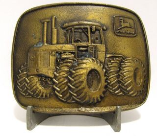 John Deere 8630 4wd Tractor & Leaping Deer Logo Trademark Brass Belt Buckle Jd