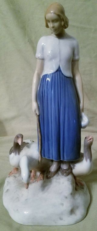 Bing And Grondahl B & G Girl With Geese 2254 Denmark Figure Figurine