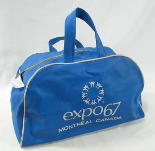 Vintage 1967 Montreal Expo ‘67 Worlds Fair Blue Travel Vinyl 12 Inch Tote Bag