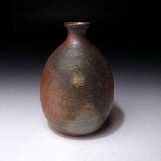 NO12 Vintage Japanese Sake bottle,  Bizen Ware by Famous potter,  Akebono Ukita 2