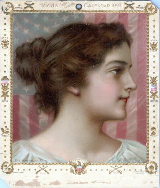 1899 Hoods Sarsaparilla Calendar Cover Victorian Art The American Girl Patriotic