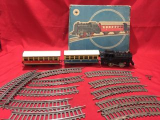 Vintage German Tin Toy Train Set Wind Up Personen Spur With Its Box