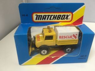 1981/1982 Matchbox Mb 48 Yellow Rescue Mercedes Unimog Plow Unpunched