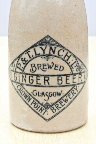Vintage Lynch Crown Point Brewery Glasgow Scotland Stone Ginger Beer Bottle