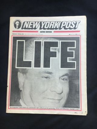 1992 York Post John Gotti Newspaper Front - Page In