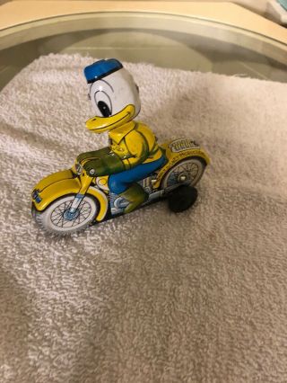Vintage Tin Donald Duck On Cycle Linemar