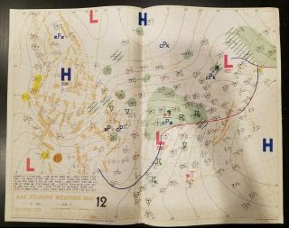 Vintage 1944 2 Sided Wwii Army Air Forces Pilot Training Student Weather Map 12