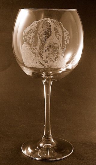 Etched Saint Bernard On Large Elegant Wine Glasses - Set Of 2