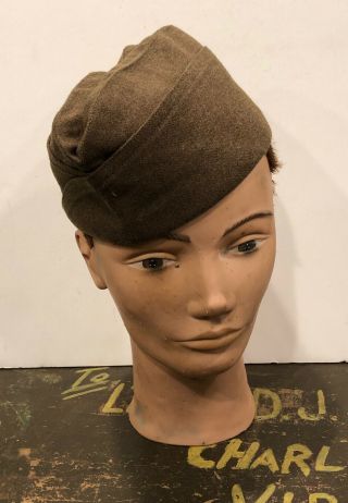 1944 Dated Wwii Us Army Military Od Wool Type 1 Garrison Cap Hat Size 7 - 1/8 Ww2
