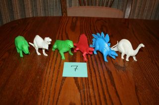 Set Of Six Vintage Tootsie Toy Large - Size Hollow Dinosaurs Playset 7 - Marx Mpc