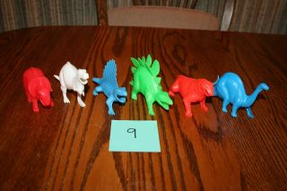 Set Of Six Vintage Tootsie Toy Large - Size Hollow Dinosaurs Playset 9 - Marx Mpc